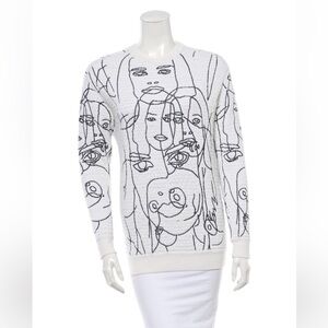 Stella McCartney White Knit Crewneck Sweater with Black Abstract Faces